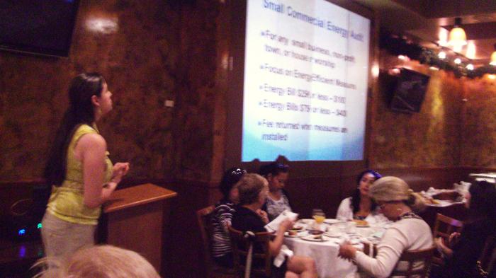 NYSERDA's Elyssa Rothe addresses the audience of sixty people as we launched Go Green the Bronx!